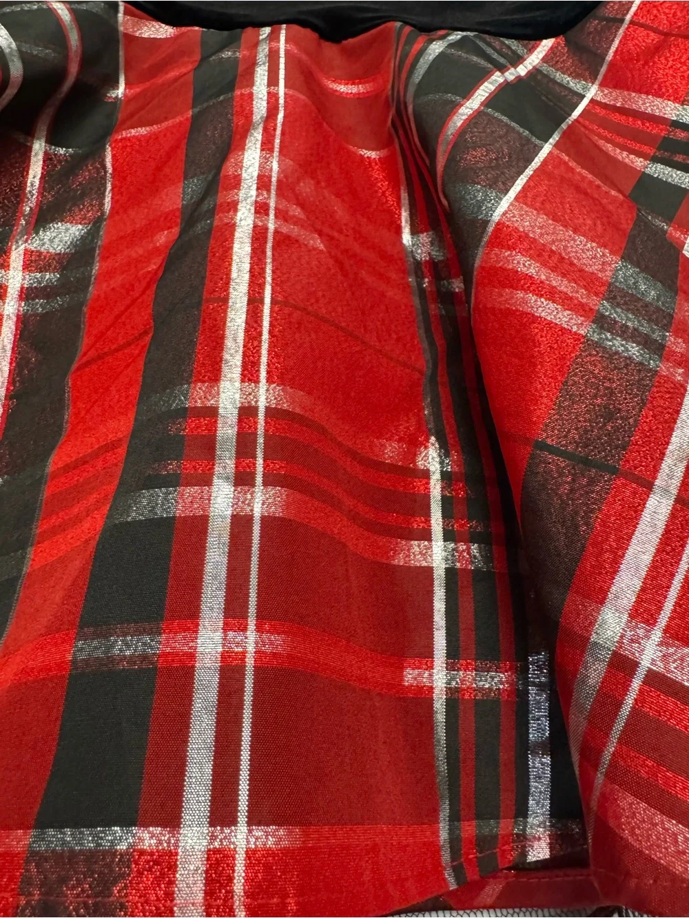 Bonnie Jean Black Velvet Top Red Plaid Skirt Dress with Silver Bow